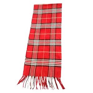 V. Fraas Cashmink Red Plaid Scarf Made in Germany Acrylic Soft Fringe 0858